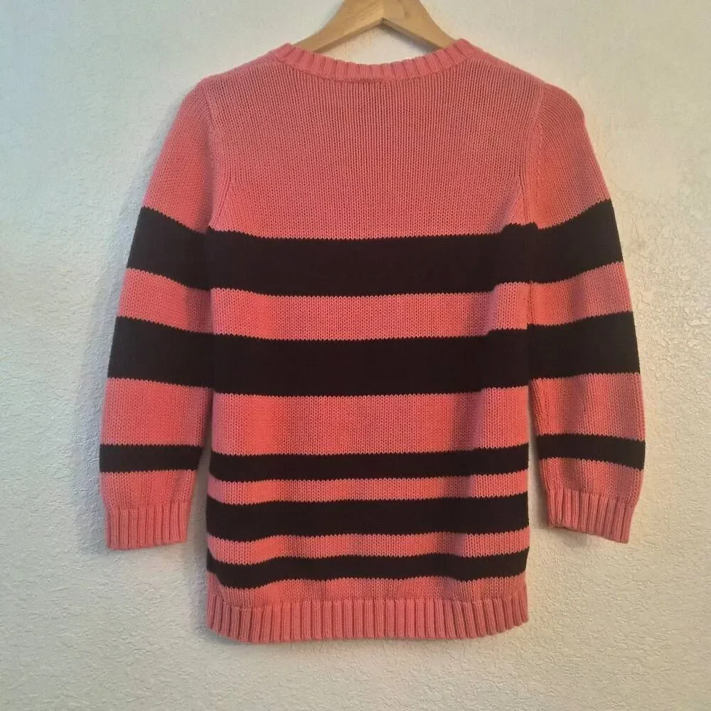 LOFT Pink & Navy Blue Striped Long-sleeve Sweater: Fun Nautical Coastal Summer